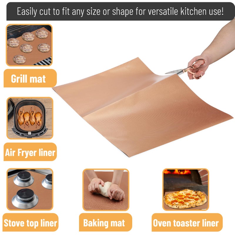 UNCO- Copper Grill Mats for Outdoor Grill, 28" x 17.8", 2 Pack, Nonstick Reusable Grilling Mats for Outdoor Grill, BPA and PFOA Free with PTFE-Fiberglass Coating - Image 5