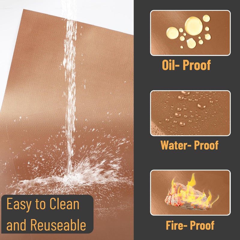 UNCO- Copper Grill Mats for Outdoor Grill, 28" x 17.8", 2 Pack, Nonstick Reusable Grilling Mats for Outdoor Grill, BPA and PFOA Free with PTFE-Fiberglass Coating - Image 4