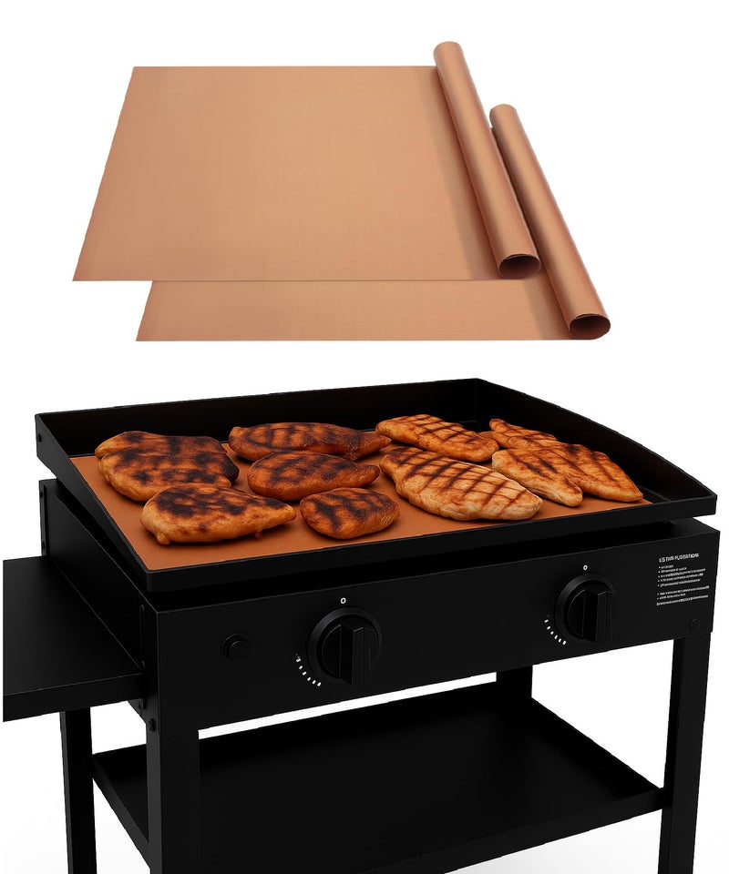 UNCO- Copper Grill Mats for Outdoor Grill, 28" x 17.8", 2 Pack, Nonstick Reusable Grilling Mats for Outdoor Grill, BPA and PFOA Free with PTFE-Fiberglass Coating - Image 1