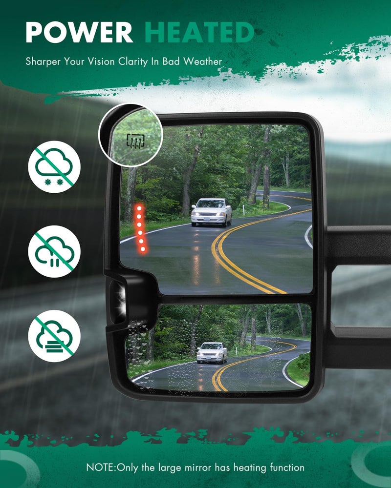 SCITOO Towing Mirrors Exterior fit for Chevy for GMC 2007-2014 for Silverado/for Sierra Pair Rear View with Power Control Heated Turn Signal Backup Light Manual Telescoping Folding - Image 4