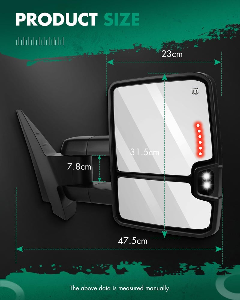SCITOO Towing Mirrors Exterior fit for Chevy for GMC 2007-2014 for Silverado/for Sierra Pair Rear View with Power Control Heated Turn Signal Backup Light Manual Telescoping Folding - Image 3