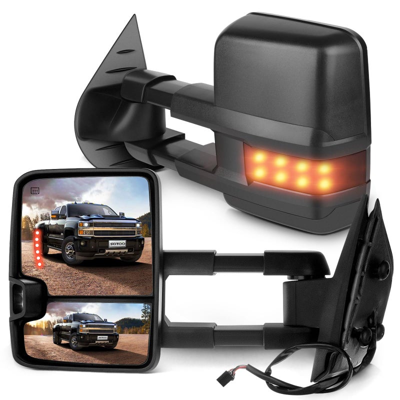 SCITOO Towing Mirrors Exterior fit for Chevy for GMC 2007-2014 for Silverado/for Sierra Pair Rear View with Power Control Heated Turn Signal Backup Light Manual Telescoping Folding - Image 1