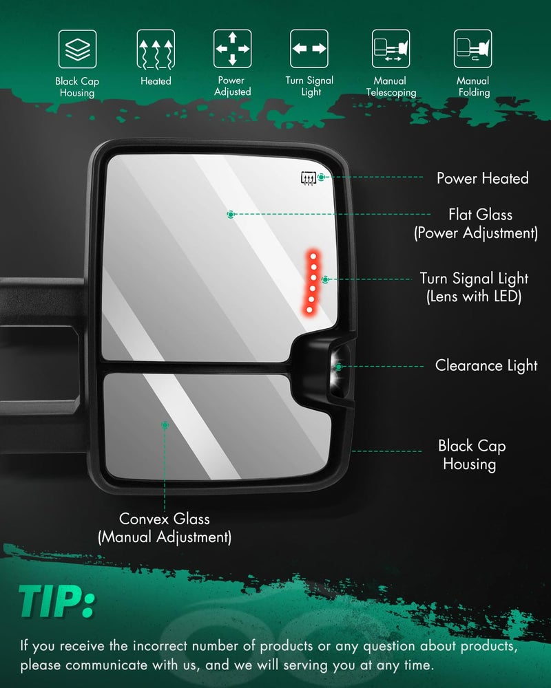 SCITOO Towing Mirrors Exterior fit for Chevy for GMC 2007-2014 for Silverado/for Sierra Pair Rear View with Power Control Heated Turn Signal Backup Light Manual Telescoping Folding - Image 2