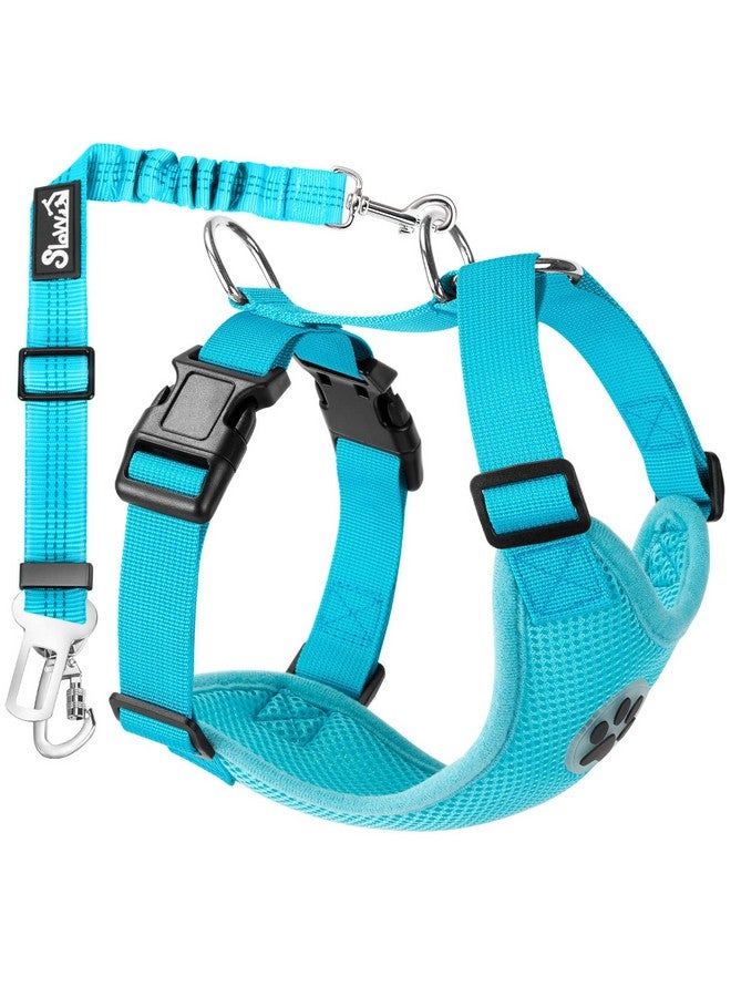 Lukovee Dog Seat Belt for Car, Adjustable Dog Car Harness for Large Medium Small Dogs, Soft Padded & Breathable Mesh Dog Seatbelt with Car Strap and Carabiner(Light Blue Double Clip,Small) - Image 1
