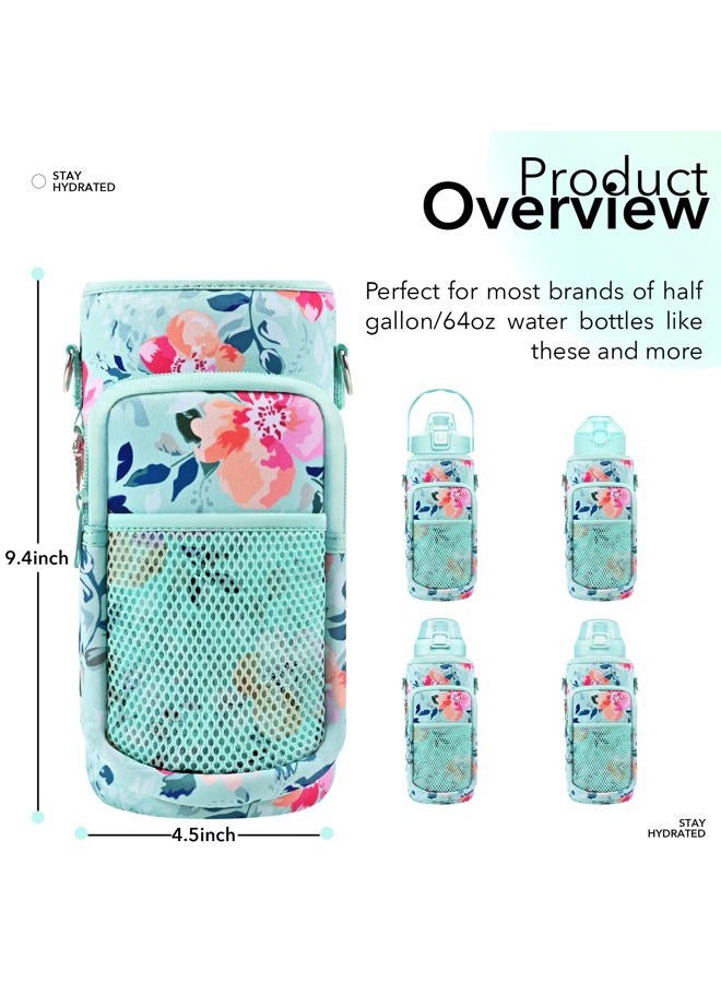 Newfad Half Gallon Water Bottle Carrier Bag, Bottle Pouch Phone Holder, Adjustable Shoulder Hand Strap 2 Pocket Sling Neoprene Sleeve Sports Water Bottle Accessories for Hiking Travelling &Camping - Image 4