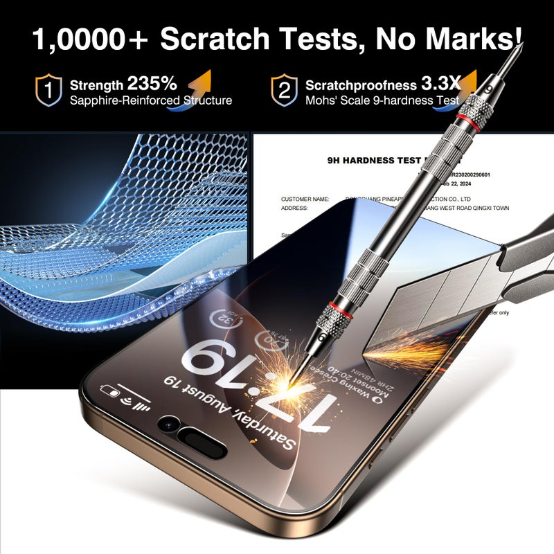 EZ-GLAZ- 4 Pack for iPhone 16 Pro Privacy Screen Protector [6.3"] With 2 Pack Camera Lens Protector, 9H+ Hardness 12FT Military Grade Shatterproof Scratch Resistant Durable Tempered Glass Film with Flawless Fit Kit - Image 5