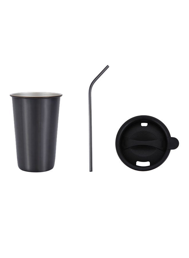 NIBEMINENT Stainless Steel Coffee Mug With Reusable Metal Straw And Lid Black 12.5x8.8centimeter - Image 1