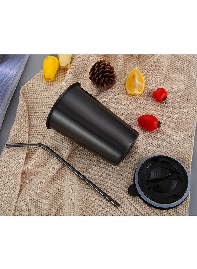 NIBEMINENT Stainless Steel Coffee Mug With Reusable Metal Straw And Lid Black 12.5x8.8centimeter - Image 3