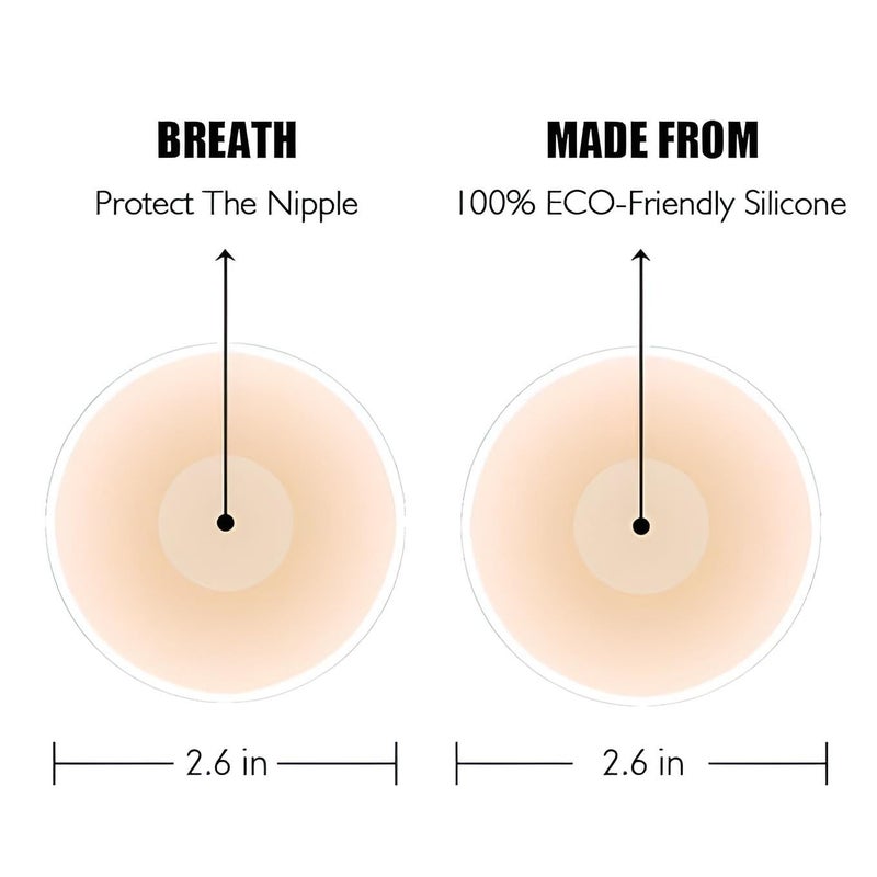 Nipple Pasties - Ultra-thin reusable silicone covers for women featuring non-adhesive design in beige shade, includes two pieces for modesty and comfort under any clothing type. - Image 3
