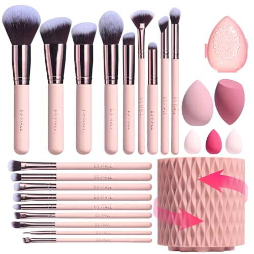 BS Mall BSMALL Makeup Brushes Premium Synthetic Foundation Powder Concealers Eye Shadows 18 Pcs Brush Set with 5 sponge Holder Sponge Case APink - Image 2