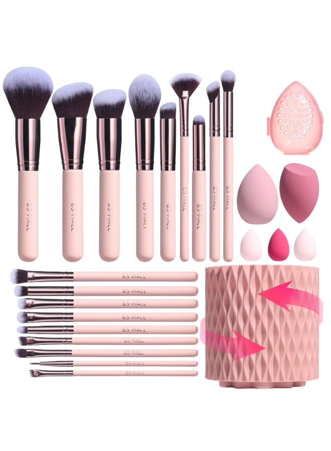 BS Mall BSMALL Makeup Brushes Premium Synthetic Foundation Powder Concealers Eye Shadows 18 Pcs Brush Set with 5 sponge Holder Sponge Case APink - Image 3