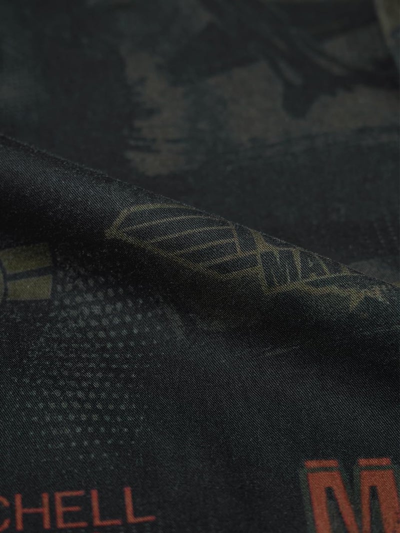 The Souled Store Top Gun: Aviator Men and Boys Short Sleeve Cuban Collar Button Front Dark Green All Over Printed Cotton Oversized Fit Holiday Shirt - Image 5