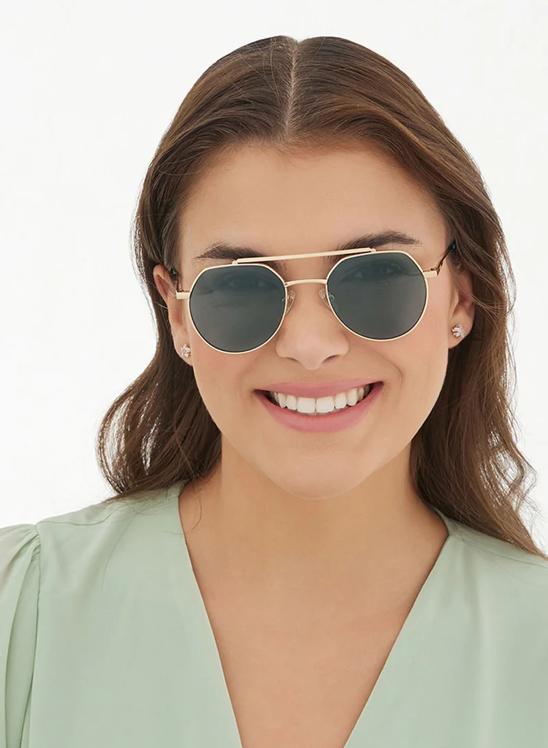 30Sundays Iris,Women Sunglasses, Aviator Sunglasses, UV Protection: UV400 (Gold,Green)