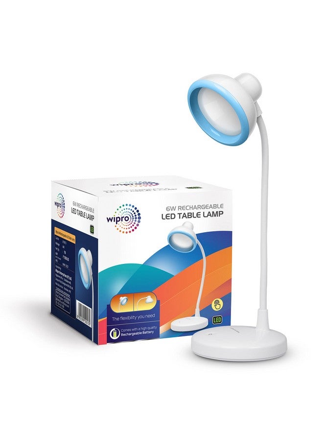 ويبرو مصباح طاولة LED قابل لإعادة الشحن من wipro، تصميم دائري ومرن مع تعتيم بثلاث درجات، مصباح مكتبي 6 وات للدراسة مع رقبة قابلة للتعديل، أبيض، ABS، عبوة من قطعة واحدة - Image 1