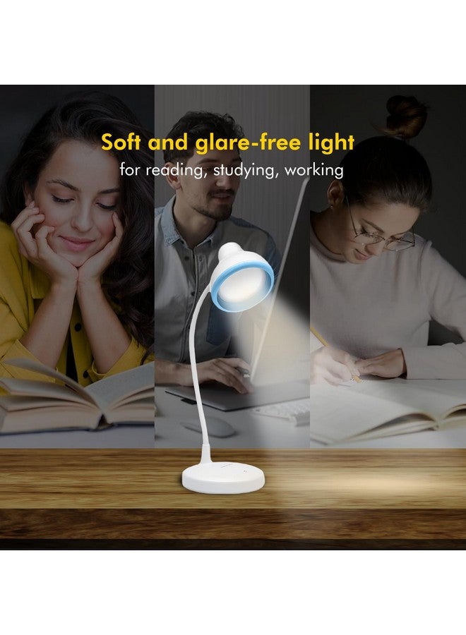 ويبرو مصباح طاولة LED قابل لإعادة الشحن من wipro، تصميم دائري ومرن مع تعتيم بثلاث درجات، مصباح مكتبي 6 وات للدراسة مع رقبة قابلة للتعديل، أبيض، ABS، عبوة من قطعة واحدة - Image 4