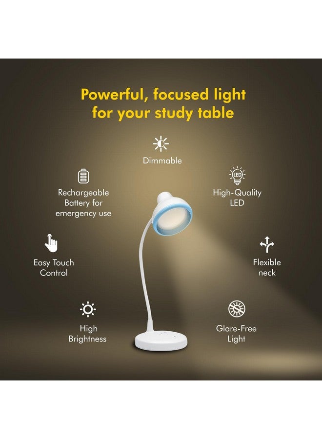 ويبرو مصباح طاولة LED قابل لإعادة الشحن من wipro، تصميم دائري ومرن مع تعتيم بثلاث درجات، مصباح مكتبي 6 وات للدراسة مع رقبة قابلة للتعديل، أبيض، ABS، عبوة من قطعة واحدة - Image 3