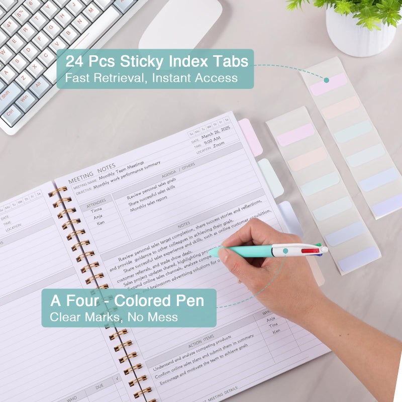 Amanple Meeting Notebook for Work, Notebooks for Work 8.5" x 11", Professional Meeting Notes Notebook for Women Men, Large Spiral Notebook with Numbered Page, Sticky Tabs, PVC Pockets for Organization, Black - Image 3