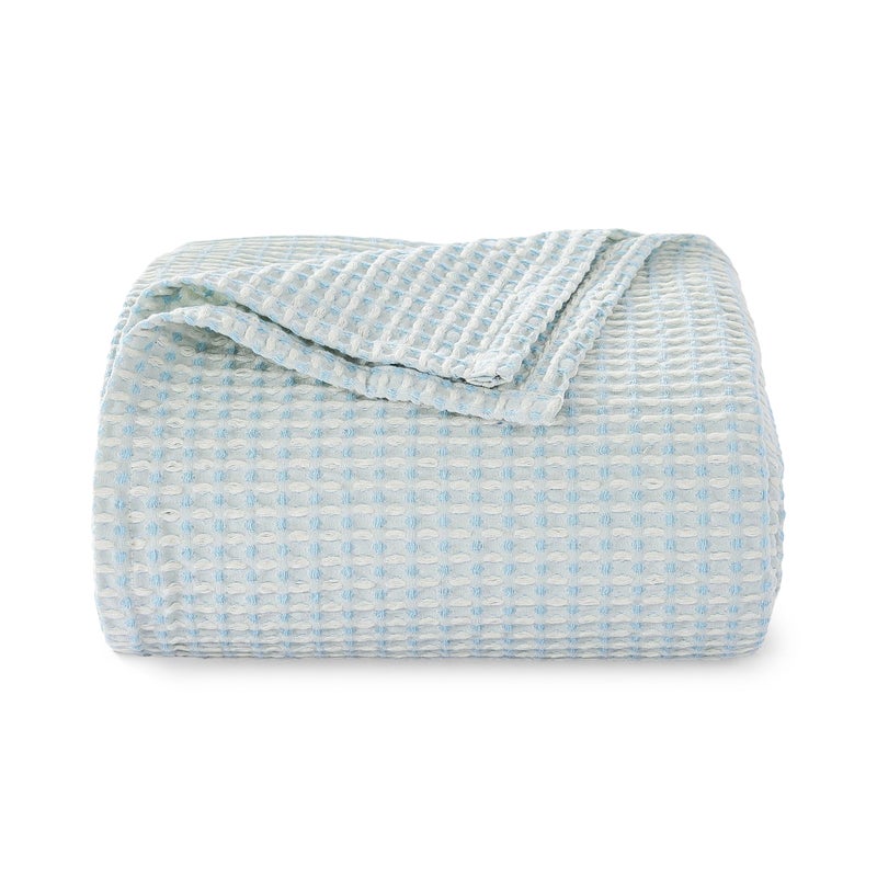 EGOHOME Lightweight Cotton Waffle Throw Blanket Modern TwoTone Check Pattern Soft Breathable for Bed Couch Sofa All Seasons Light BlueWhite 50x60 - Image 2