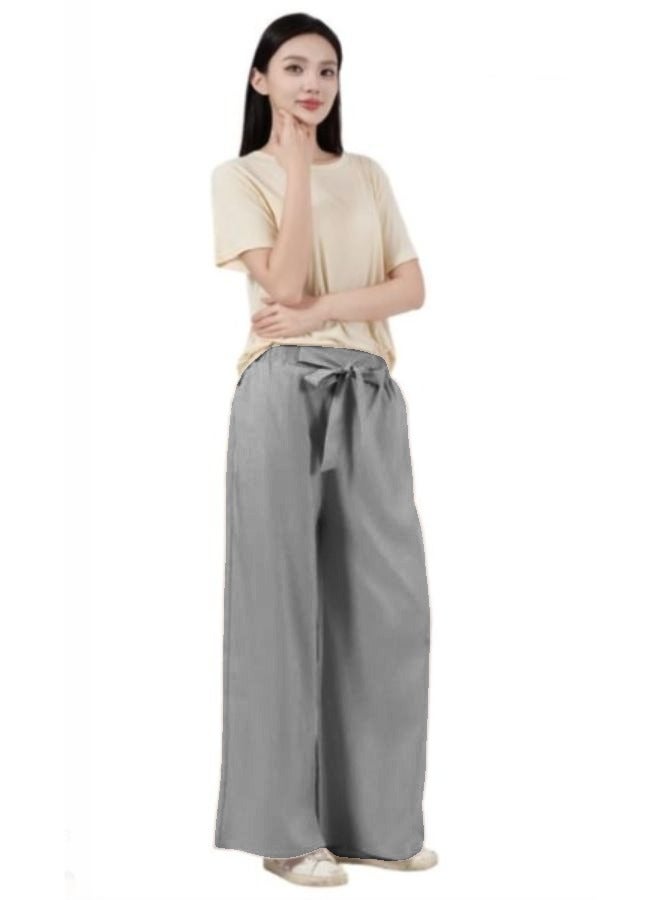 Women High Waisted Palazzo Pants Wide Leg Casual Flowy Tie Knot Trousers with Pockets - Image 3