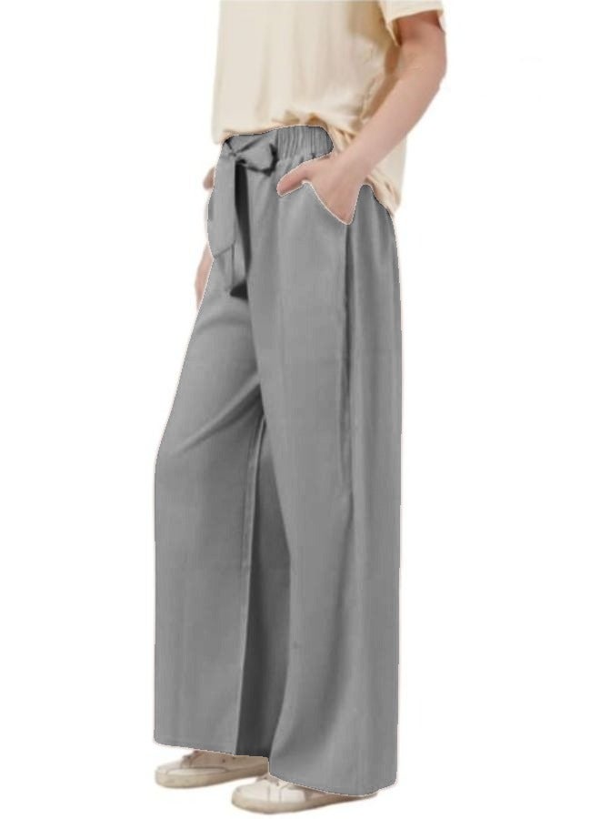 Women High Waisted Palazzo Pants Wide Leg Casual Flowy Tie Knot Trousers with Pockets - Image 2