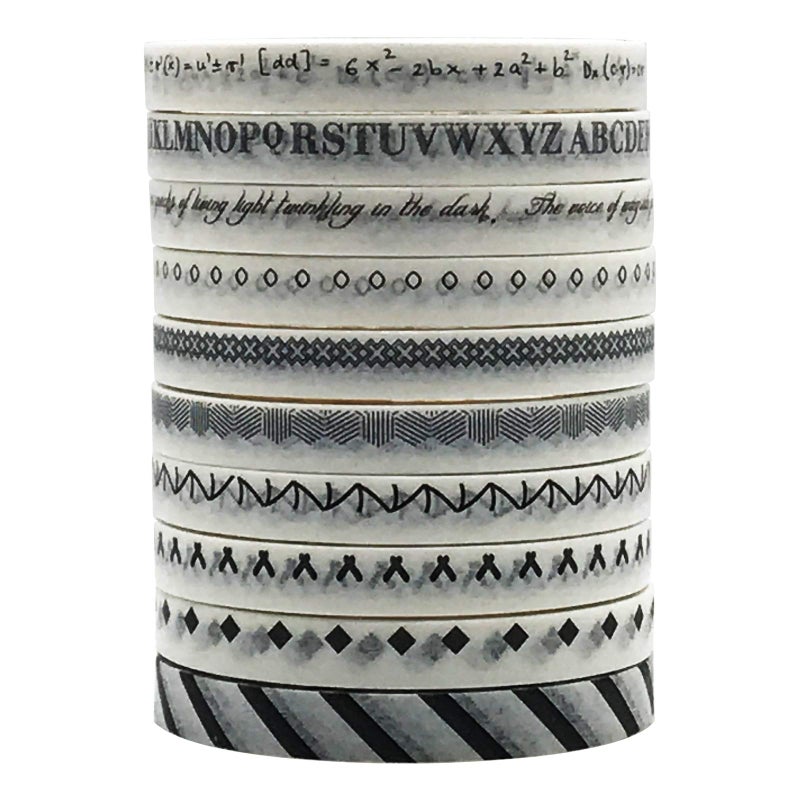 ZMLSED 5mm Wide Slim Washi Tapes Set,10 Rolls Minimalist Black White Style Japanese Masking Decorative Tapes for Bullet Journal Planners DIY Decor Crafts Arts Scrapbooking Adhesive - Image 3