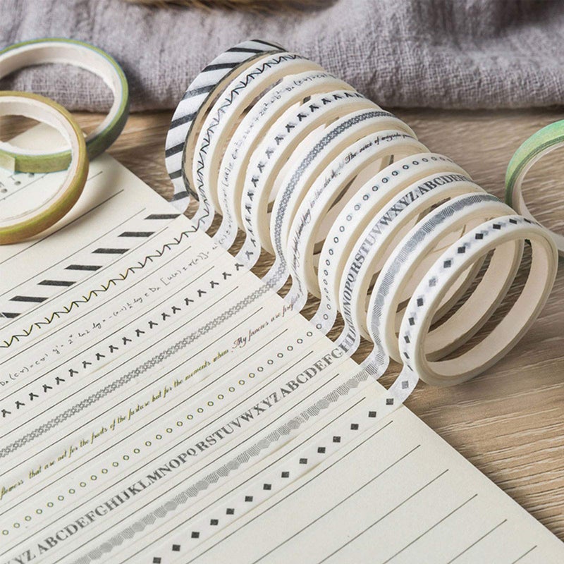 ZMLSED 5mm Wide Slim Washi Tapes Set,10 Rolls Minimalist Black White Style Japanese Masking Decorative Tapes for Bullet Journal Planners DIY Decor Crafts Arts Scrapbooking Adhesive - Image 5