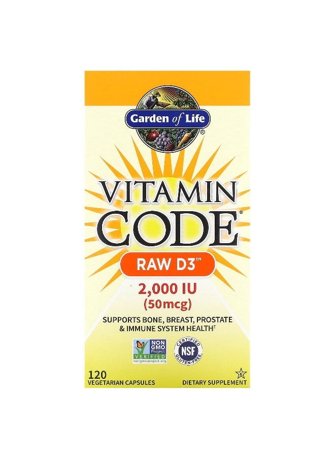Garden of Life Garden of Life, Vitamin Code, RAW D3, 50 mcg (2,000 IU), 120 Vegetarian Capsules  - Image 1