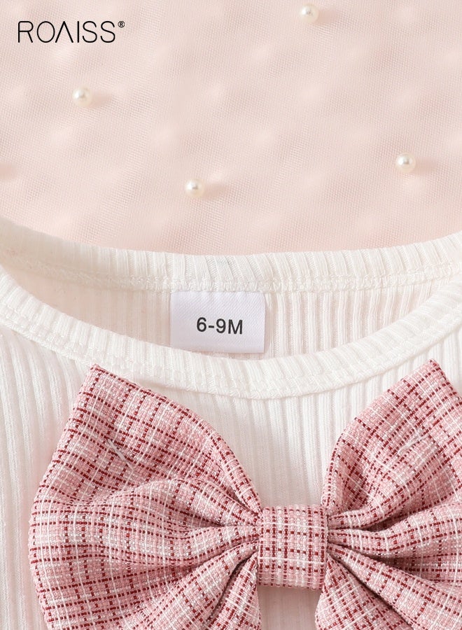 roaiss 3PCS Baby Girl Clothes Set, Stylish Outfit with Bowknot Top, Plaid Skirt and Beret, Long Sleeve Top and Skirt Set with Hat, Suitable for Wedding Ceremonies, Performances and Outdoor Activities - Image 4