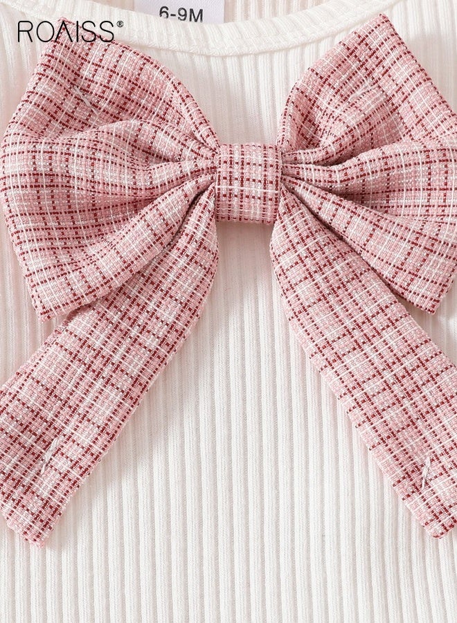 roaiss 3PCS Baby Girl Clothes Set, Stylish Outfit with Bowknot Top, Plaid Skirt and Beret, Long Sleeve Top and Skirt Set with Hat, Suitable for Wedding Ceremonies, Performances and Outdoor Activities - Image 5