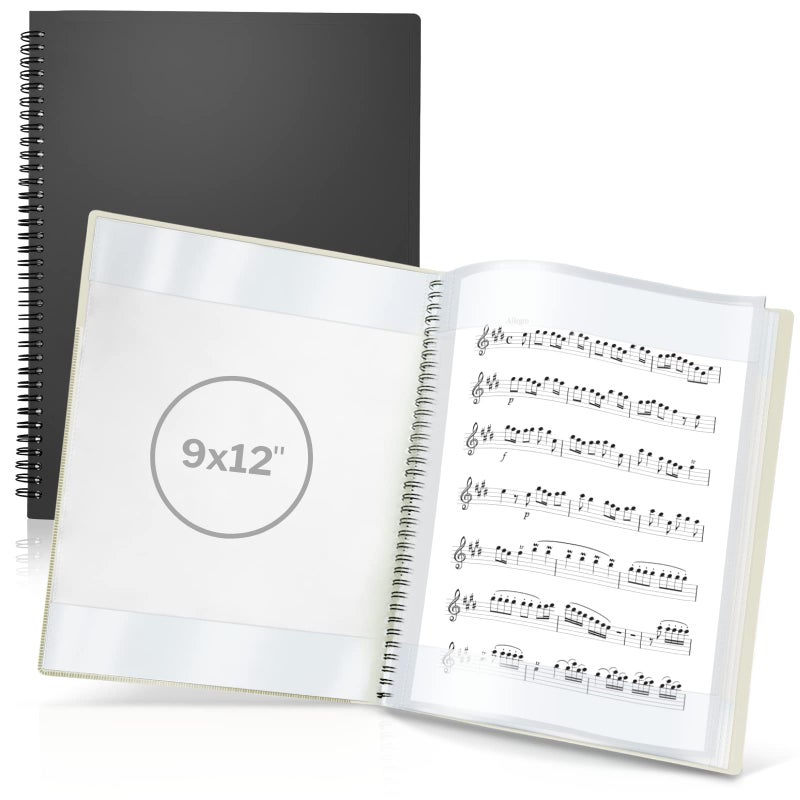 Cranbury Sheet Music Folder 9X12 - Dual Use Music Holder (Black)  Store Pages Inside 24 Protective Sleeves Or Annotate Exposed Pages  Music Binder With Spiral Binding Stays Opens And Lays Flat - Image 1