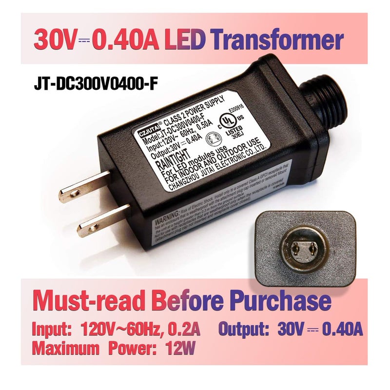 TYBEEU 30V LED Christmas Tree & Strip Light Adapter – Class 2 Power Supply (JT-DC300V0400-F), UL Listed for US Standards. Designed for 30V Output Devices. See Details for More Compatible Models. - Image 4