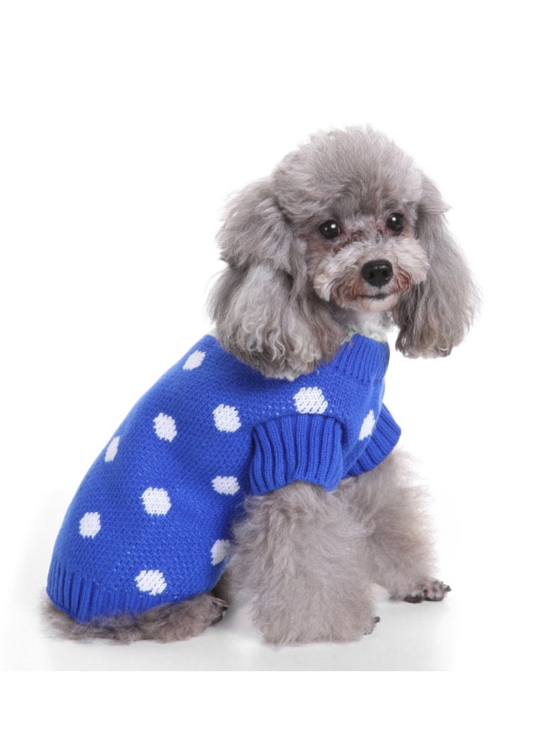 سترة كلاب منقطة، سترة لطيفة للكلاب الصغيرة، سترة كلاب، ملابس كلاب صغيرة ومتوسطة الحجم، قطط، بنات، بلوفر دافئ لفصل الخريف والشتاء، أزرق. - Image 1