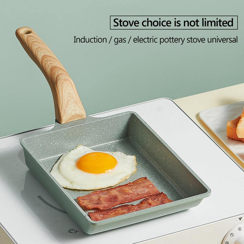 Japanese Omelette Pan Maifan Stone Non-stick Egg Roll Pan Frying Pan With Wood Handle for Baby Kids Food Cooking - Image 4
