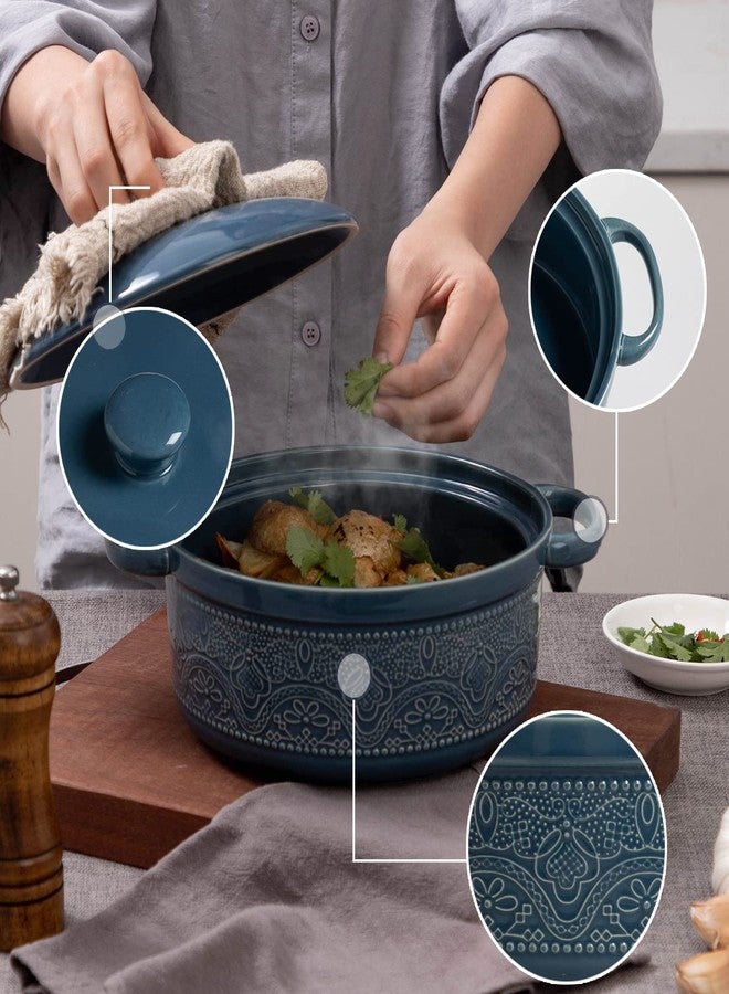 FE FUN ELEMENTS FUN ELEMENTS Lace Emboss Casserole Dish with Lid, 2 Quart Oven to Table Ceramic Round Serving Dish with Handles for Dinner and Party, Thanksgiving Christmas Gifts(Grayish Blue) - Image 3