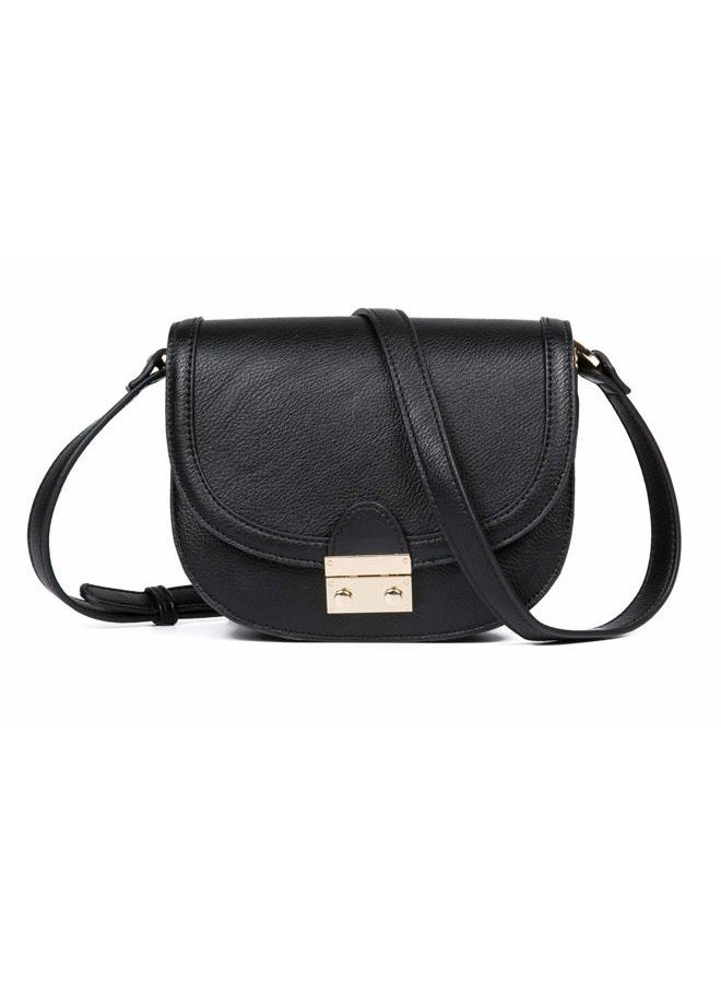 FEVERSOLE Crossbody Bag PU Leather Women Retro Small Saddle Satchel Shoulder Bag Tote With Long Adjustable Strap Black - Image 1