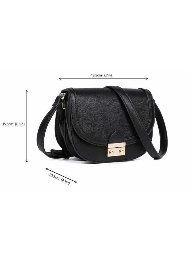 FEVERSOLE Crossbody Bag PU Leather Women Retro Small Saddle Satchel Shoulder Bag Tote With Long Adjustable Strap Black - Image 5
