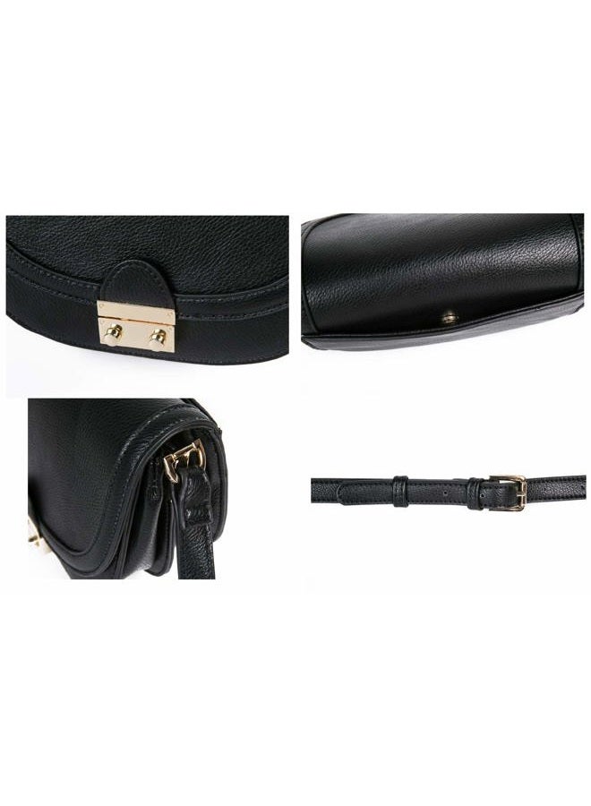 FEVERSOLE Crossbody Bag PU Leather Women Retro Small Saddle Satchel Shoulder Bag Tote With Long Adjustable Strap Black - Image 4