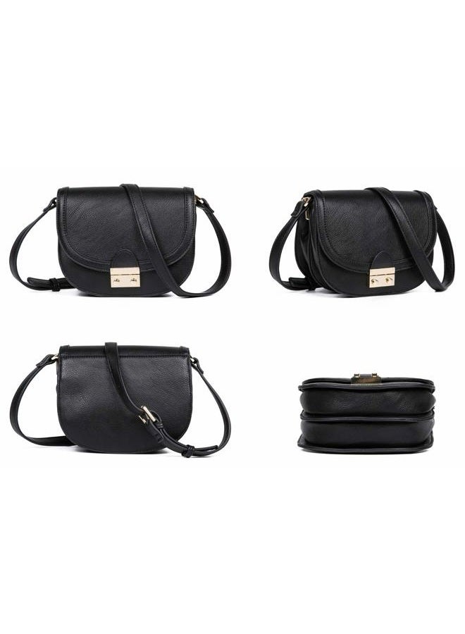 FEVERSOLE Crossbody Bag PU Leather Women Retro Small Saddle Satchel Shoulder Bag Tote With Long Adjustable Strap Black - Image 3