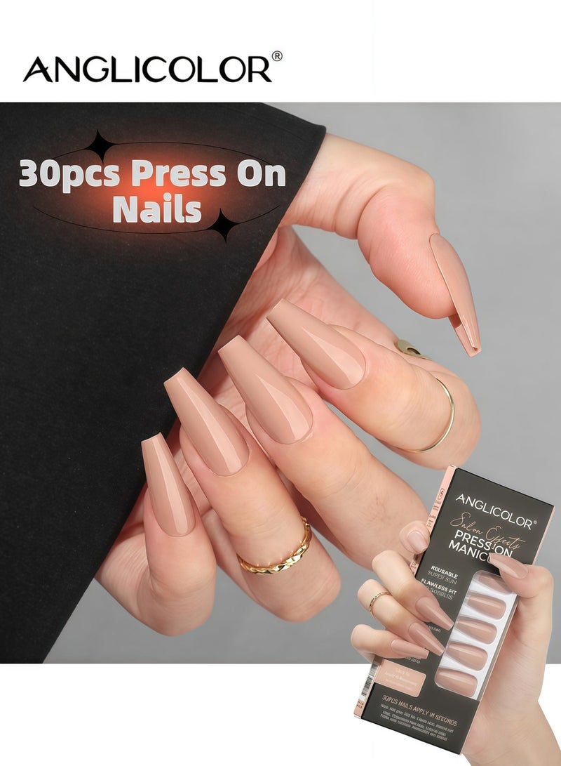 Anglicolor 30 Pieces Press On Nails, Seamless and Removable Nail Stickers, French Pastel Press On Nails, Reusable False Nails, Fack Nails, 15 Sizes - A112 - Image 1