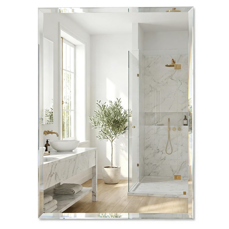 Pocetry 24"x36" Large Rectangular Bathroom Mirror, Frameless Beveled Wall Mirror with Solid Backing, HD Glass Vanity Mirror for Master Bath, Bedroom & Hallway, 2-Way Hang - Image 1