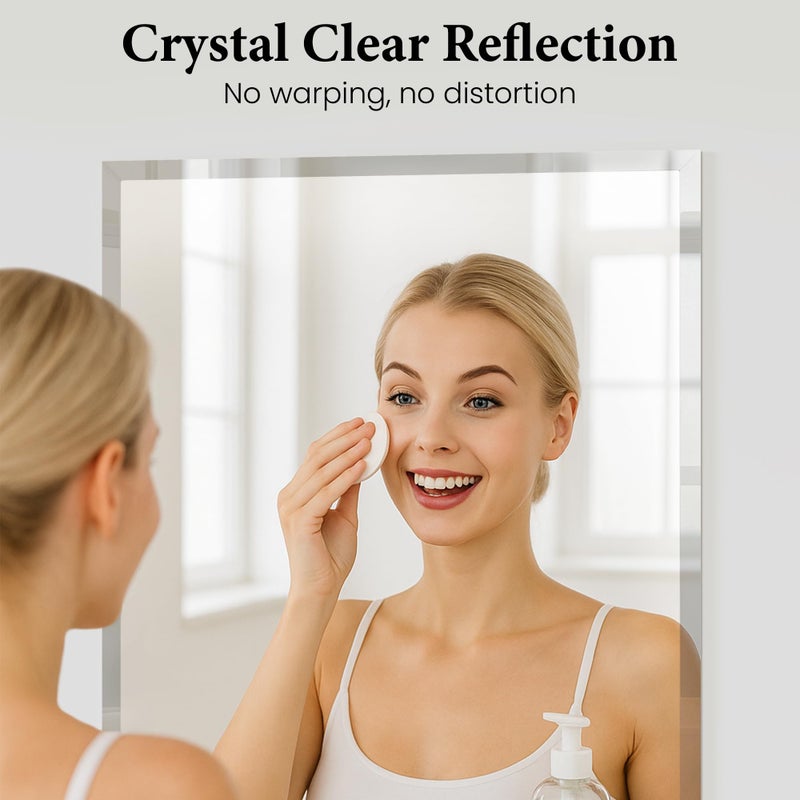Pocetry 24"x36" Large Rectangular Bathroom Mirror, Frameless Beveled Wall Mirror with Solid Backing, HD Glass Vanity Mirror for Master Bath, Bedroom & Hallway, 2-Way Hang - Image 3