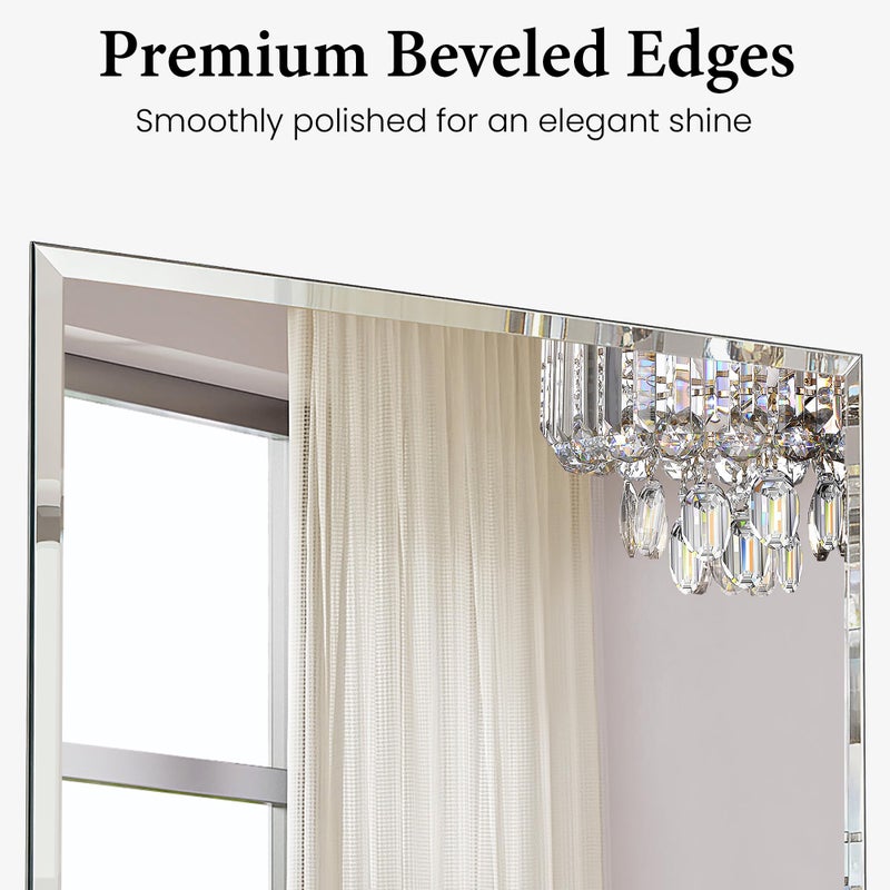 Pocetry 24"x36" Large Rectangular Bathroom Mirror, Frameless Beveled Wall Mirror with Solid Backing, HD Glass Vanity Mirror for Master Bath, Bedroom & Hallway, 2-Way Hang - Image 2