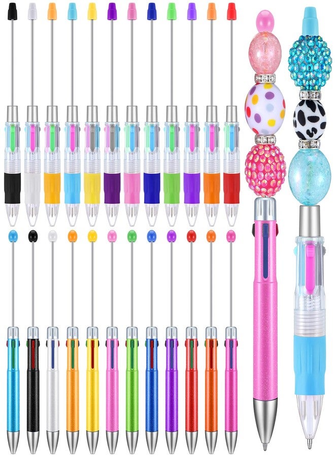 Skyygemm 24Pcs Multicolor 4 in 1 Beadable Pens Bulk, Blank Beadable Retractable Ballpoint Pens for Students Teacher Graduation Gift DIY Making Supplies(Novel) - Image 1