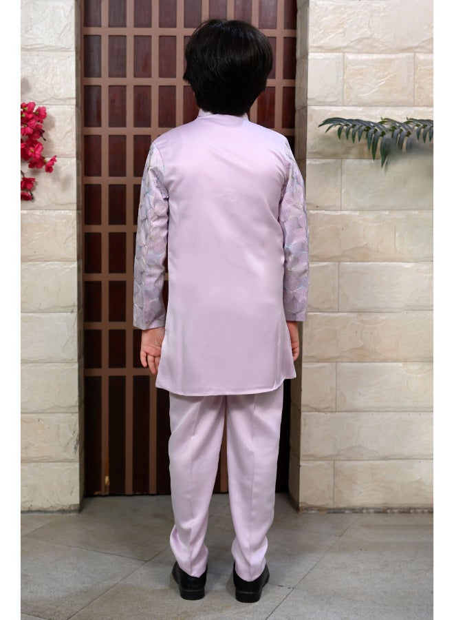 BT DEZINES Lilac Sherwani and Pants Set for Boys - Image 2