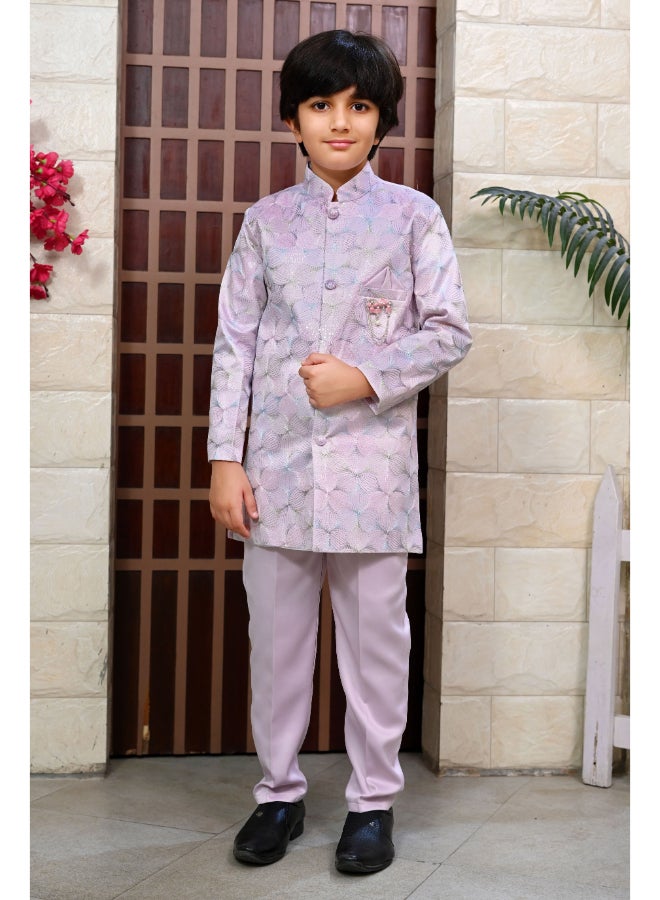 BT DEZINES Lilac Sherwani and Pants Set for Boys - Image 1