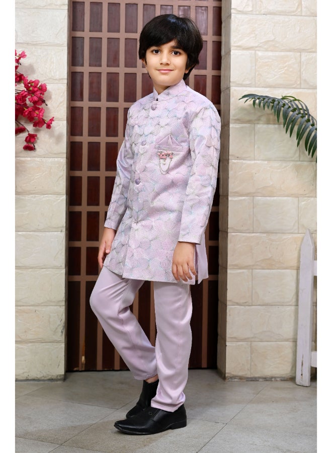 BT DEZINES Lilac Sherwani and Pants Set for Boys - Image 4