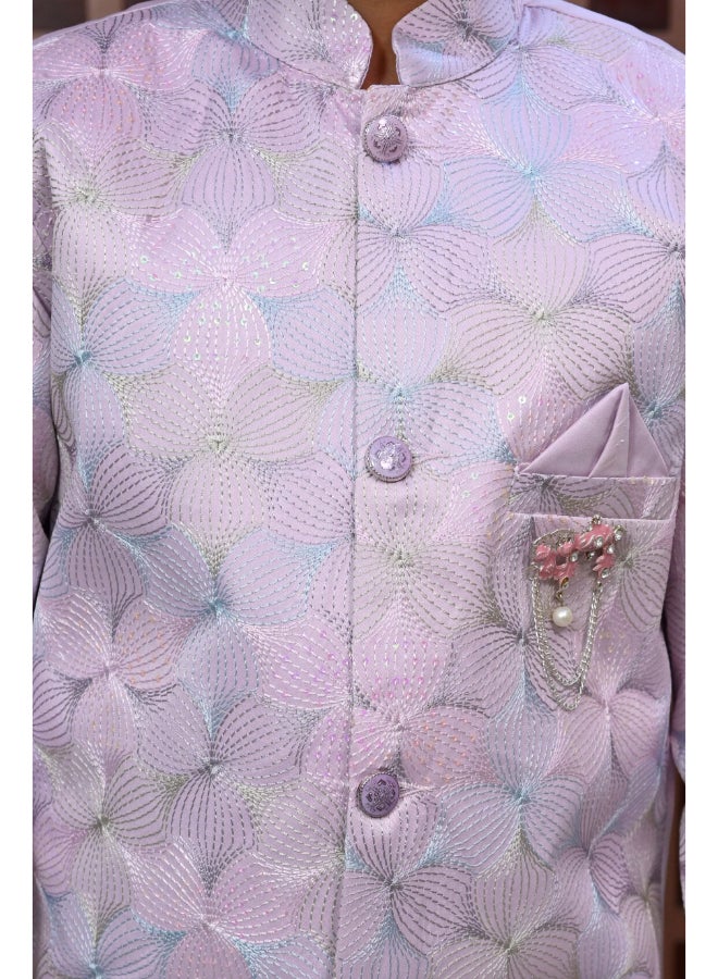 BT DEZINES Lilac Sherwani and Pants Set for Boys - Image 3