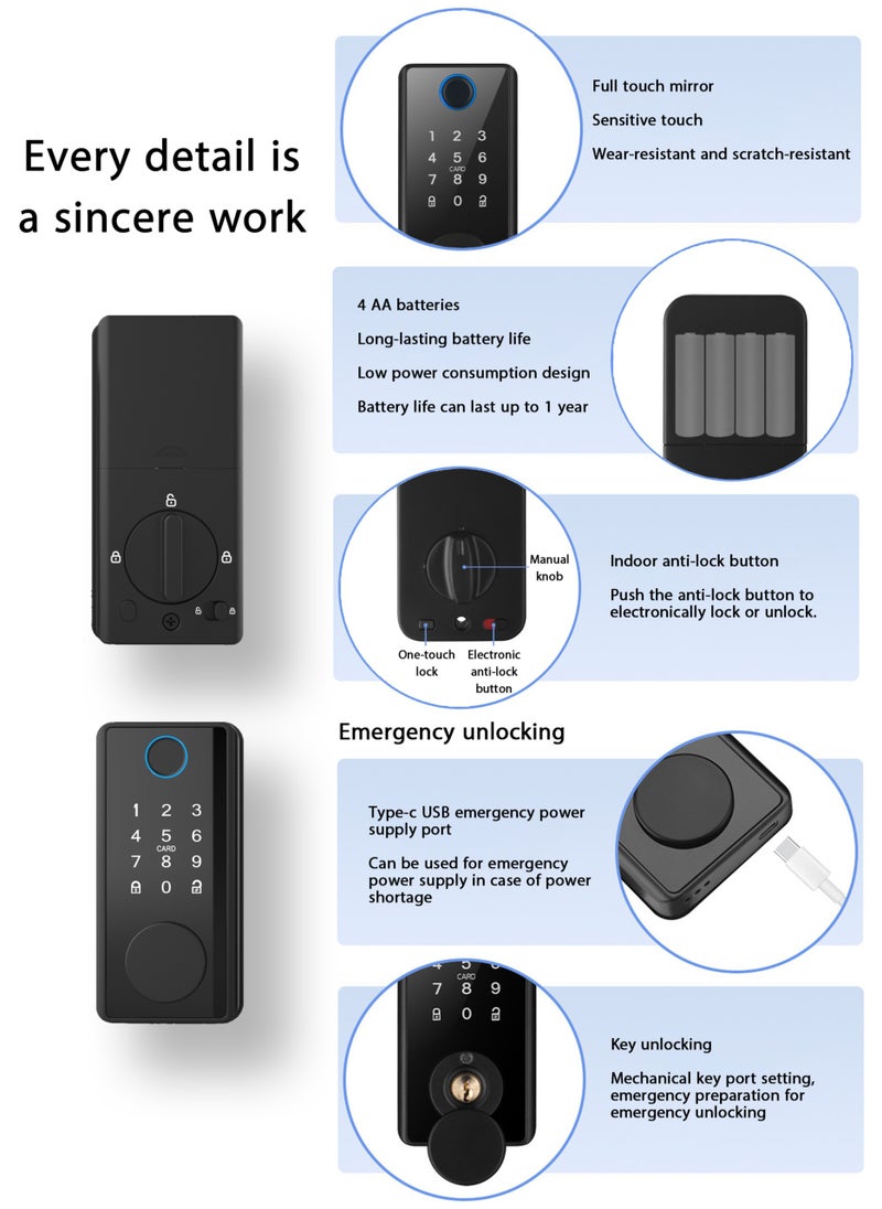 Generic Smart Lock ,Smart door lock,Fingerprint Door Lock Waterproof Outdoor Gate Lock Tuya App Digital Passcode IC Card Keyless Front Door Electronic Lock  - Image 5
