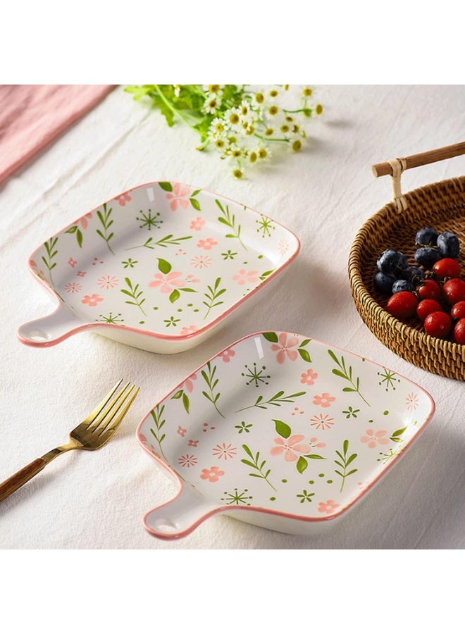 GLigeT Lasagne Dish Ceramic Baking Dish,Ceramic Bakeware with Handle,Square Broken Flowers Baking Tray，Cooking and Daily Use Baking Tray Baking Dishes - Image 1