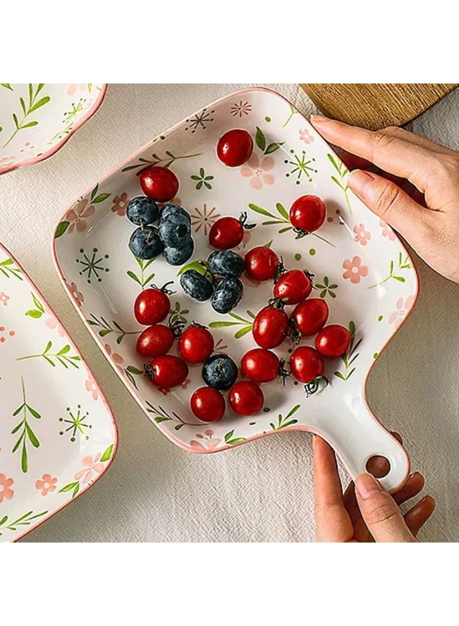 GLigeT Lasagne Dish Ceramic Baking Dish,Ceramic Bakeware with Handle,Square Broken Flowers Baking Tray，Cooking and Daily Use Baking Tray Baking Dishes - Image 3